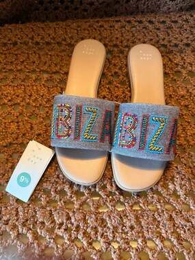 A New Day Women's Nehemia Beaded Ibiza Canvas Slide Sandals